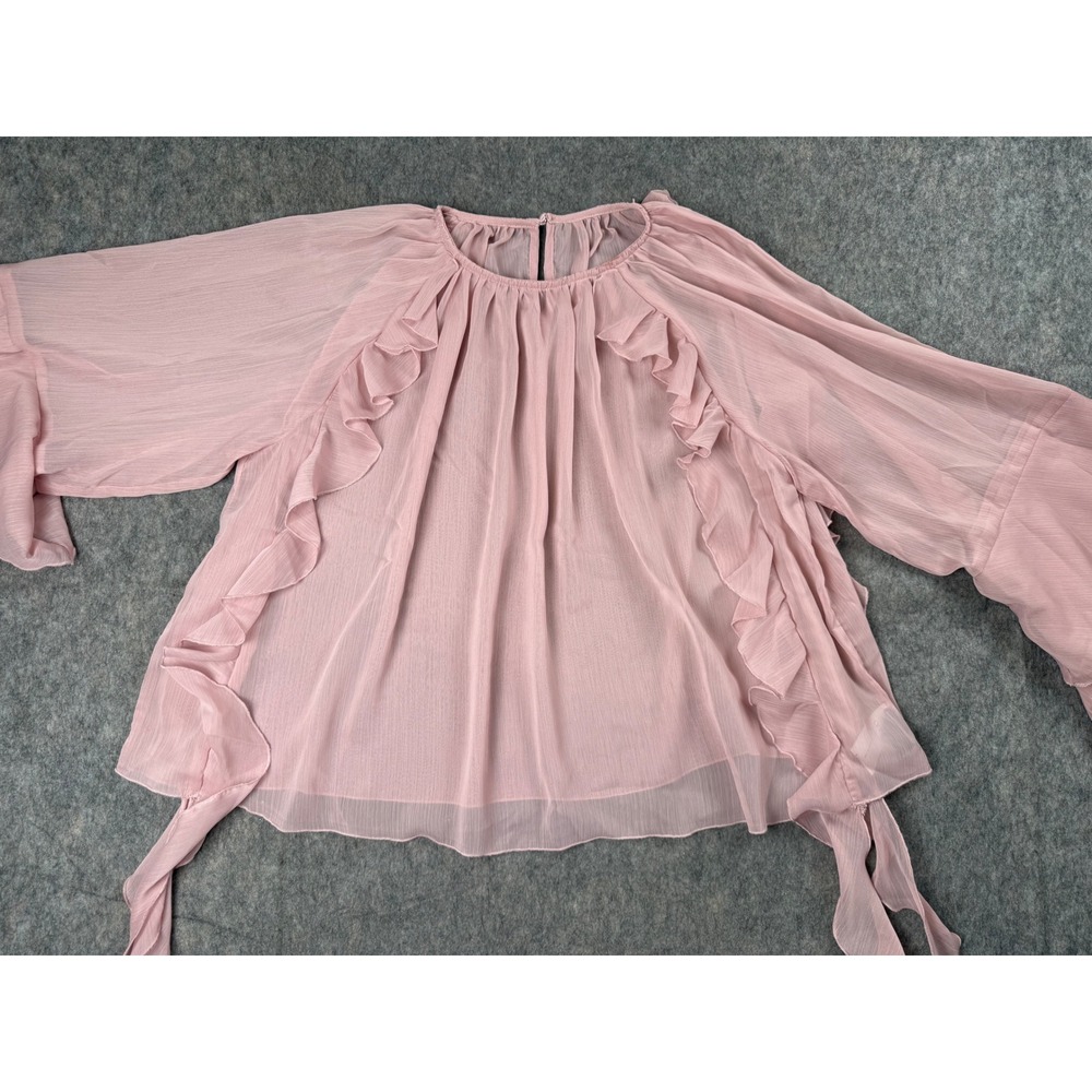 Chiffon Ruffle Blouse Womens XL Pink Tiered Bell Sleeve Boho Festival Top Chic